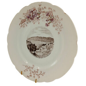 Vintage Alaska Souvenir Plate Glacier Scene Floral Trim Decorative Display Plate